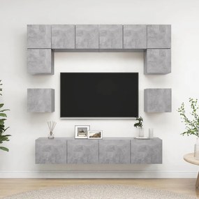 Set Di Mobili Porta Tv 8 Pz Grigio Cemento İn Legno Multistrato /