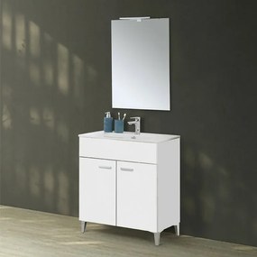 Mobile bagno a terra 80 bianco con lavabo e specchio LED Martha