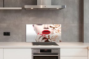 Rivestimento parete cucina Labbra rosse della donna delle rose 100x50 cm