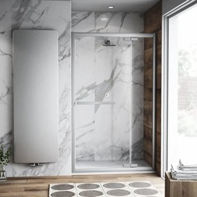 Porta doccia saloon L 155-160 cm x H 195 cm per nicchia in vetro trasparente SP. 8 mm, profilo lucido cromo, serie Namara