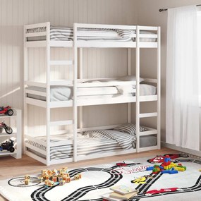 Letto A Castello Triplo Bianco 80x200 Cm Legno Massello Di Pino /