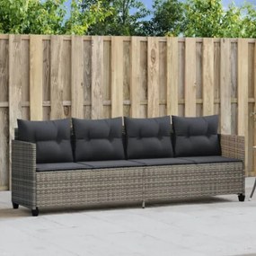 Lettino Prendisole con Cuscini Grigio in Polyrattan