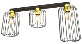 Plafonriera Minimal Industrial Vulcano 3 Luci Lineari Nera E Oro