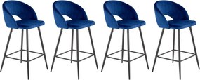 Set di 4 Pouf da bar H-96 in velluto blu - H89 cm