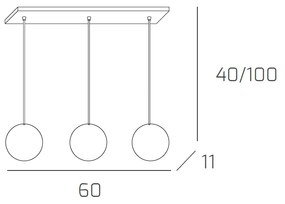 Sospensione Rett Contemp Willow Metallo Cromo Vetro Bianco Satitano 3 Luci G9