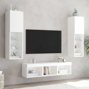 Mobili tv a muro con led 5pz bianchi in legno multistrato