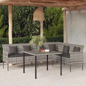 Divano da giardino a l con cuscini grigio in polyrattan