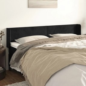 Testiera Ad Orecchio Nera 183x16x78/88 Cm İn Velluto /
