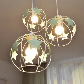 Lampadario a sospensione per bambini STARS 3xE27/15W/230V verde/bianco
