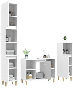 Set mobili da bagno 3 pz bianco in legno multistrato