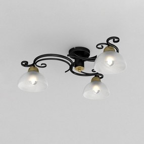 Luminex Plafoniere Flora, 3 paralumi in vetro, nero/ottone