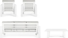 Salotto Da Esterno In Alluminio Divano 3 Posti 2 Poltrone Con Tavolino Baltic Bianco Bizzotto