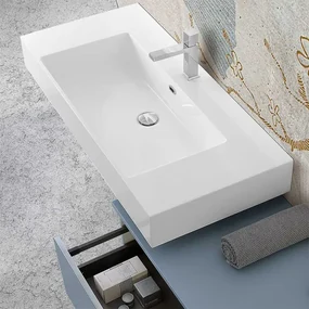 Lavabo sospeso in resina 120 cm bianco lucido   Flute