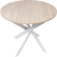 Tavolo da pranzo fisso rotondo 90 x 90 x 77 cm di altezza, 4 persone Colore rovere, Gambe bianco opaco