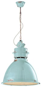 Lampadario Industrial Ferro E Ceramica Vintage Azzurro 1 Luce E27 50Cm