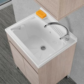 Mobile lavatoio 60x50 rovere chiaro con vasca asse e kit scarico Way