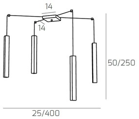 Sospensione Moderna Square Tube Metallo Marrone 4 Luci Gu10