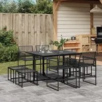 Set da Pranzo da Giardino 9 pz Nero in Polyrattan 3295053