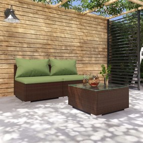 Set divani da giardino 3 pz con cuscini in polyrattan marrone