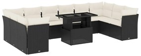 Set divani da giardino 11 pz con cuscini in polyrattan nero