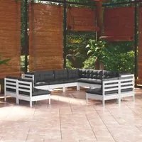 Set Divani da Giardino 11 pz con Cuscini Bianchi Legno di Pino 3096864