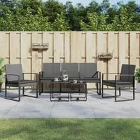 Set Pranzo da Giardino 5 pz con Cuscini PP Rattan Grigio Scuro 360220