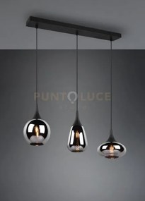 Lumina sospensione rettangolare metallo nero con 3 diffusori di vet...