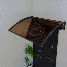 Pensilina Per Copertura In Policarbonato Alveolare Tettoia Modulabile Per Esterno Per Porte Balcone Finestre Elegante E Resistente, Colore Nero E Fumè 80 x 120 cm (p x l)