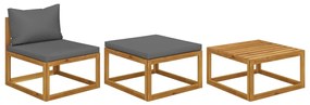 Set Divani Da Giardino 3 Pz Con Cuscini İn Massello Di Acacia /