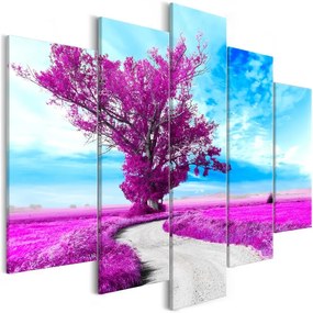 Quadro  Tree near the Road (5 Parts) Violet  Colore Viola, Dimensioni e Misure 100x50