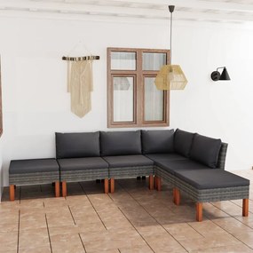 Set divani da giardino 6 pz con cuscini in polyrattan grigio