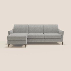 Dalia divano letto angolare con materasso alto 18 cm piedini alti e penisola contenitore in tessuto smacchiabile T17 grigio
