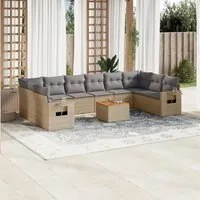 Set Divani da Giardino 11 pz con Cuscini Beige in Polyrattan 3224736