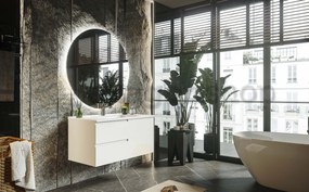 Mobile bagno Bianco opaco 90x46 Sorrento due cassetti con maniglia sinistra e lavabo in ceramica