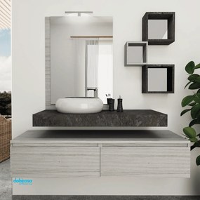 Mobile Bagno Sospeso "Procida" Da 160 Cm Composto Da Due Cassetti Ed Un Mensolone Top Lavabo E Specchio Con Lampada Led