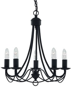 Lampadario Industrial-Nordico Maypole Acciaio Nero 5 Luci E14