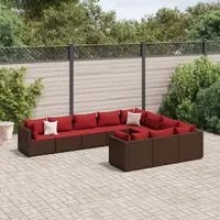 Set Divani da Giardino 10pz con Cuscini in Polyrattan Marrone 3308333