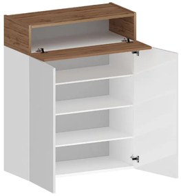 Scarpiera SAVONA 2 Ante e Ribalta - Bianco Lucido/Rovere Wotan, Moderna e Compatta