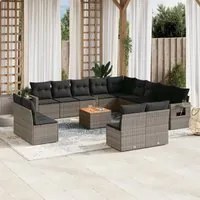 Set Divani da Giardino 14pz con Cuscini in Polyrattan Grigiocod mxl 92844