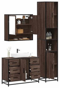 Set Mobili Da Bagno 3 Pz Rovere Marrone İn Legno Multistrato /