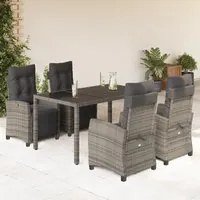 Set da Pranzo da Giardino 5 pz con Cuscini in Polyrattan Grigio 3212896