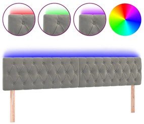 Testiera a led grigio chiaro 180x7x78/88 cm in velluto