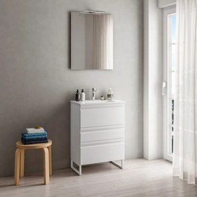 Mobile sottolavabo e lavabo Pull bianco opaco in mdf L 60 x H 56 x P 39.5 cm 1 vasca 3 cassetti