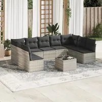 Set Divano Giardino 10 pz con Cuscini Grigio Chiaro Polyrattan 3249921