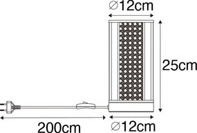 Lampada da tavolo orientale bianca con rattan 12 cm - Akira