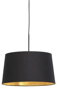 Lampada a sospensione con paralume in cotone nero e oro 40 cm - Combi