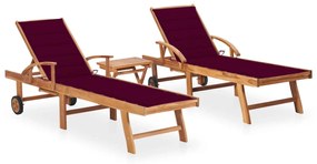Lettini Prendisole 2 Pz Con Tavolo E Cuscino Massello Di Teak /
