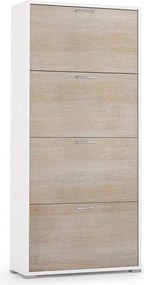 Scarpiera TERRANEO 4 ante apertura a ribalta, doppia profondità L 67 x H 147 x P 28 cm 24 paia, bianco e rovere