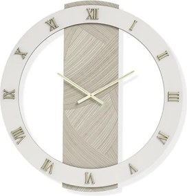 Orologio SCOTT rotondo D60 cm in legno rivestito con parato e dettagli Oro