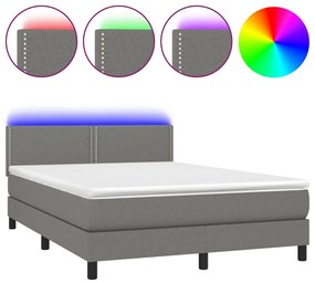 Letto a Molle Materasso e LED Grigio Scuro 140x200cm in Tessuto